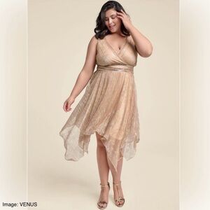 VENUS Rose Gold Hanky Hems Asymmetrical Handkerchief Hem Shimmer Dress Size 16